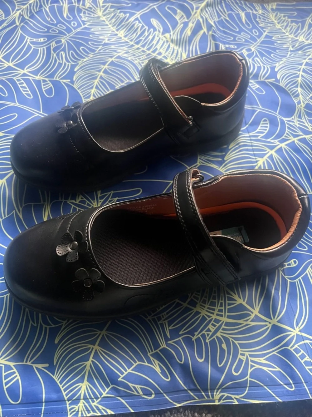 Angels Black Mary Jane School Shoes with Flower Detail (4)